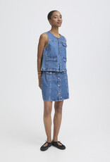 ICHI Pamila Denim Skirt with Buttons in Medium Blue