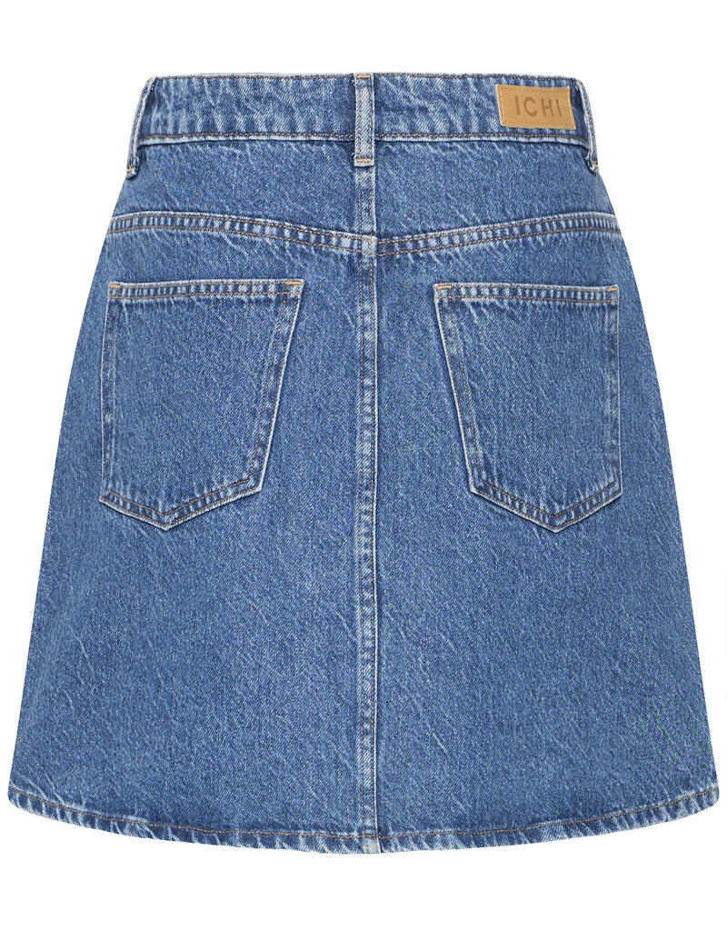 ICHI Pamila Denim Skirt with Buttons in Medium Blue