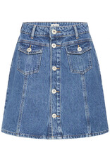ICHI Pamila Denim Skirt with Buttons in Medium Blue
