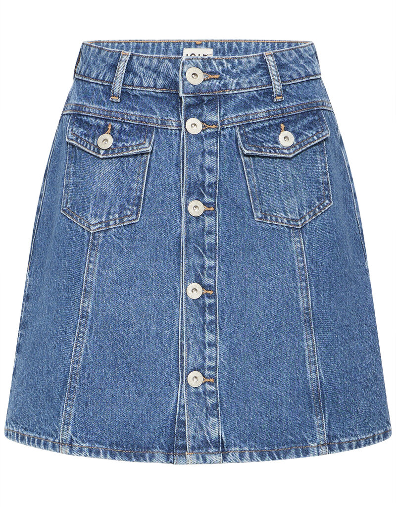 ICHI Pamila Denim Skirt with Buttons in Medium Blue