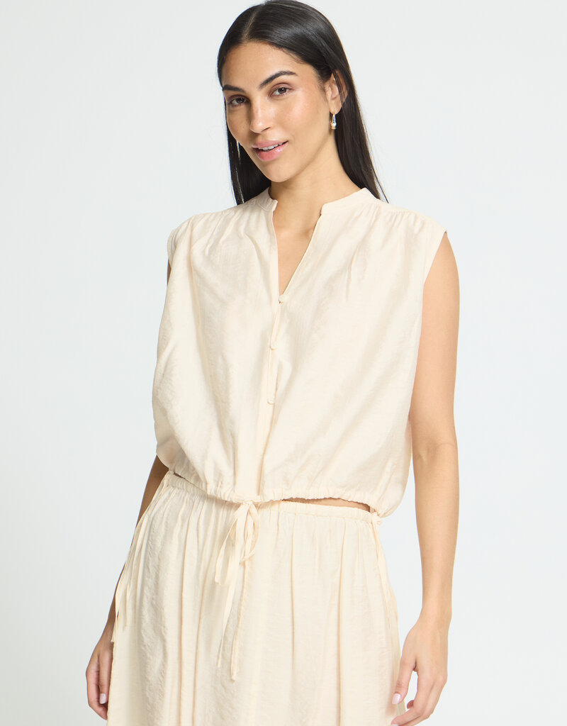 ICHI Elvias Sleeveless Waist Tie Shirt in Birch