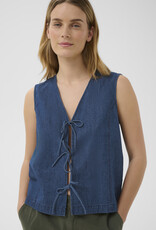 Part Two Delaila Cotton Denim Vest with Ties in Medium Dark Blue