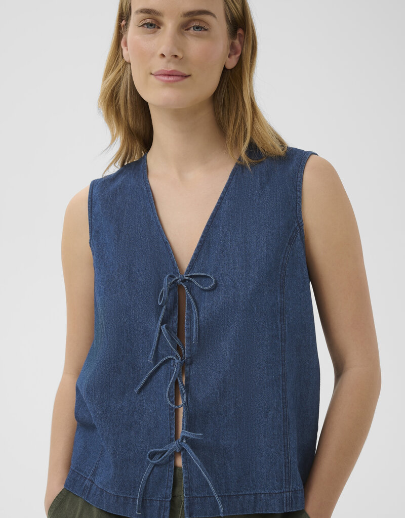 Part Two Delaila Cotton Denim Vest with Ties in Medium Dark Blue