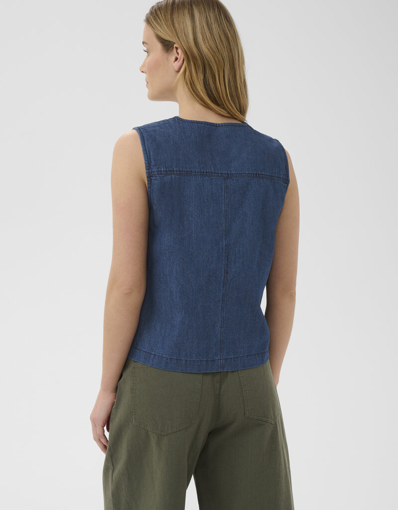 Part Two Delaila Cotton Denim Vest with Ties in Medium Dark Blue
