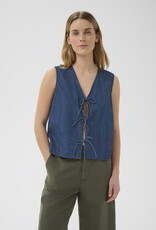 Part Two Delaila Cotton Denim Vest with Ties in Medium Dark Blue