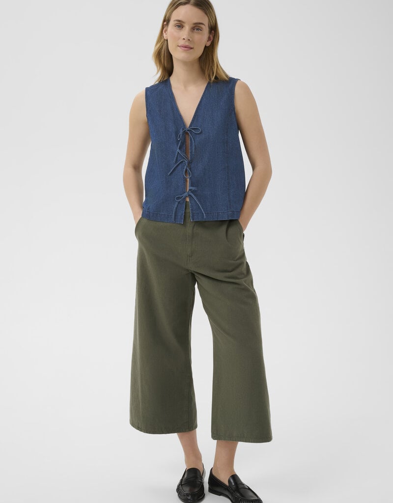 Part Two Delaila Cotton Denim Vest with Ties in Medium Dark Blue