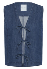 Part Two Delaila Cotton Denim Vest with Ties in Medium Dark Blue