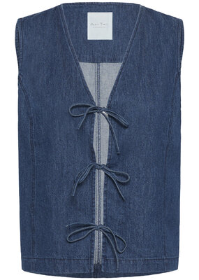 Part Two Delaila Dark Cotton Denim Vest with Ties