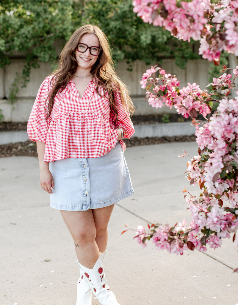 B.Young Kacila 100% Cotton Denim Skirt with Buttons in Light Blue