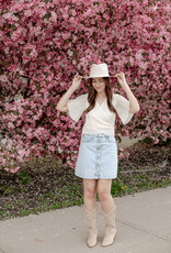 B.Young Kacila 100% Cotton Denim Skirt with Buttons in Light Blue