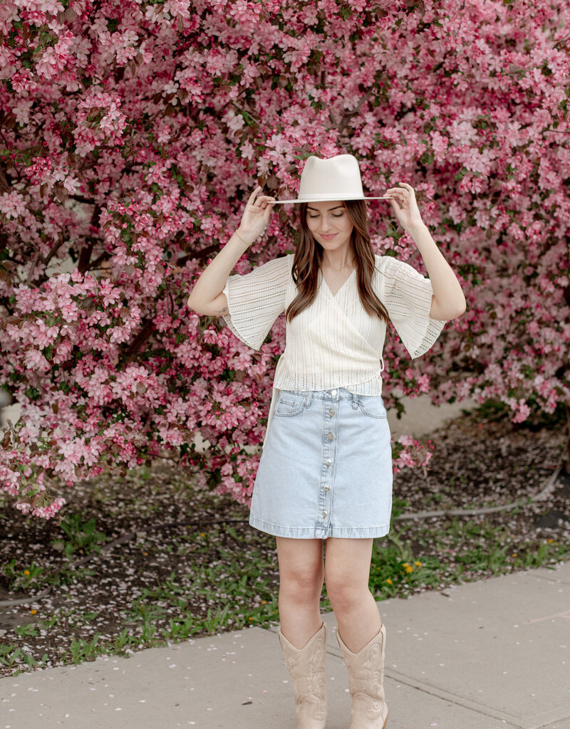 B.Young Kacila 100% Cotton Denim Skirt with Buttons in Light Blue