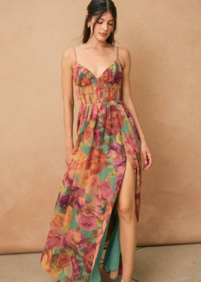 Dress Forum *Best-Seller* Garden Promenade Corset Maxi Dress in Delicate Blues Floral