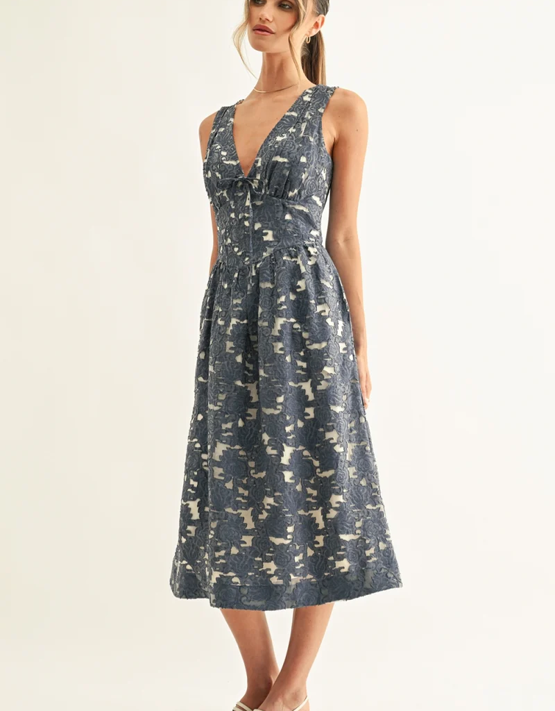 Adelyn Rae Arleta Jacquard Sleeveless Corset Midi Dress