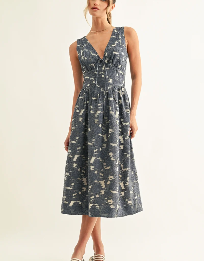 Adelyn Rae Arleta Jacquard Sleeveless Corset Midi Dress