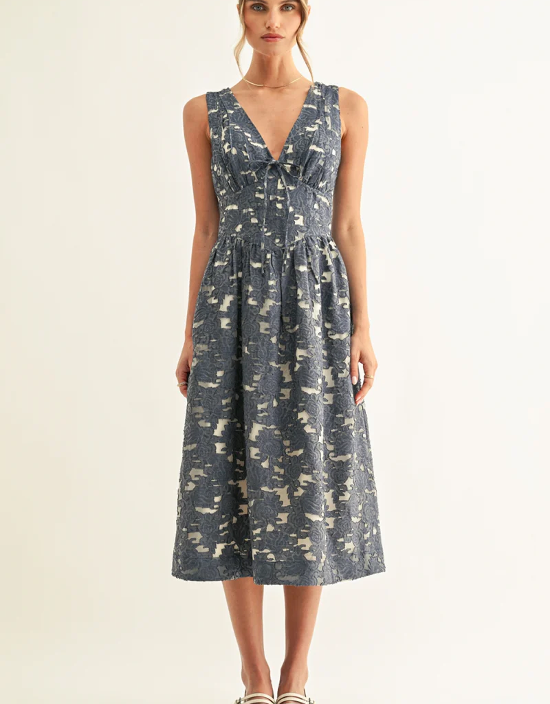 Adelyn Rae Arleta Jacquard Sleeveless Corset Midi Dress
