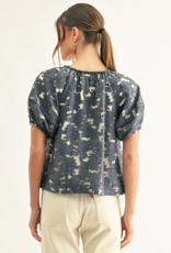 Adelyn Rae Briana Jacquard Chambry Lantern Short Sleeve Blouse