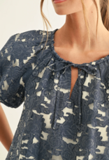 Adelyn Rae Briana Jacquard Chambry Lantern Short Sleeve Blouse