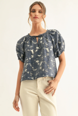 Adelyn Rae Briana Jacquard Chambry Lantern Short Sleeve Blouse