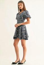 Adelyn Rae Fern Jacquard Bubble Sleeve Mini Dress