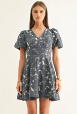 Adelyn Rae Fern Jacquard Bubble Sleeve Mini Dress