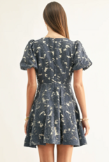 Adelyn Rae Fern Jacquard Bubble Sleeve Mini Dress