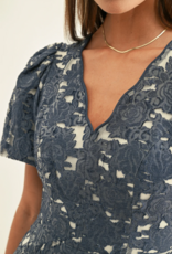 Adelyn Rae Fern Jacquard Bubble Sleeve Mini Dress