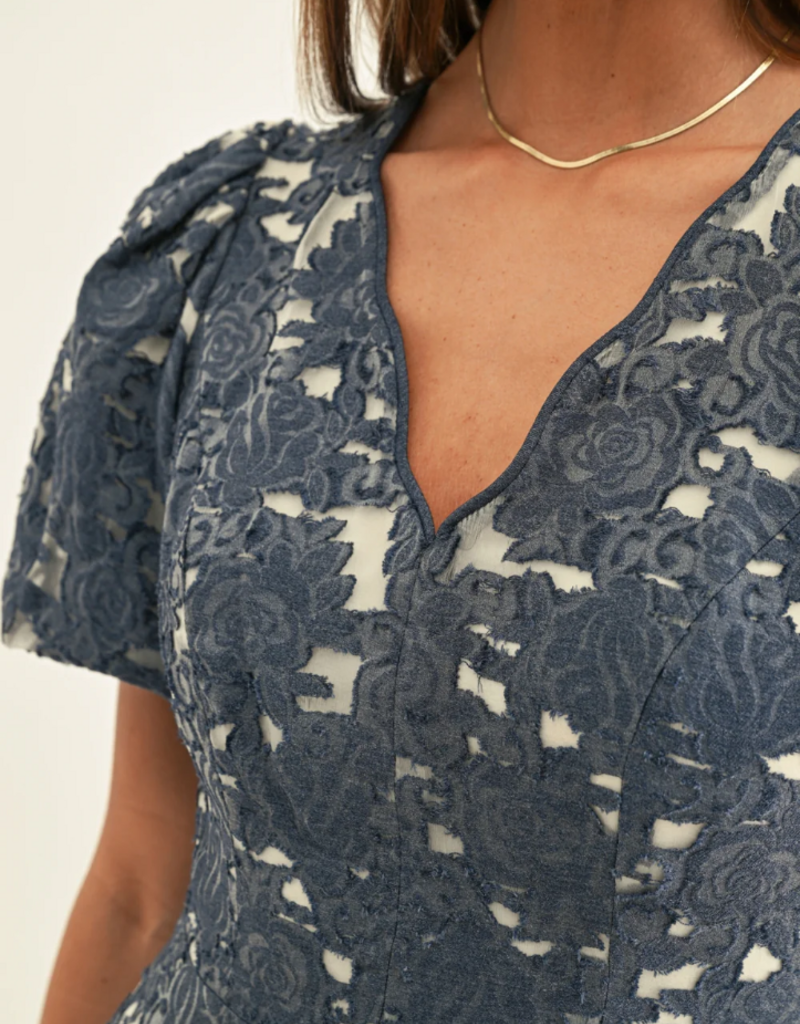 Adelyn Rae Fern Jacquard Bubble Sleeve Mini Dress
