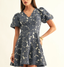 Adelyn Rae Fern Jacquard Bubble Sleeve Mini Dress