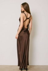 Dress Forum Going Out Twisted Strap Satin Maxi Dress in Chocolate Brown