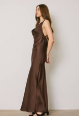 Dress Forum Going Out Twisted Strap Satin Maxi Dress in Chocolate Brown