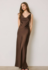 Dress Forum Going Out Twisted Strap Satin Maxi Dress in Chocolate Brown