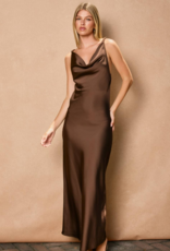 Dress Forum Going Out Twisted Strap Satin Maxi Dress in Chocolate Brown