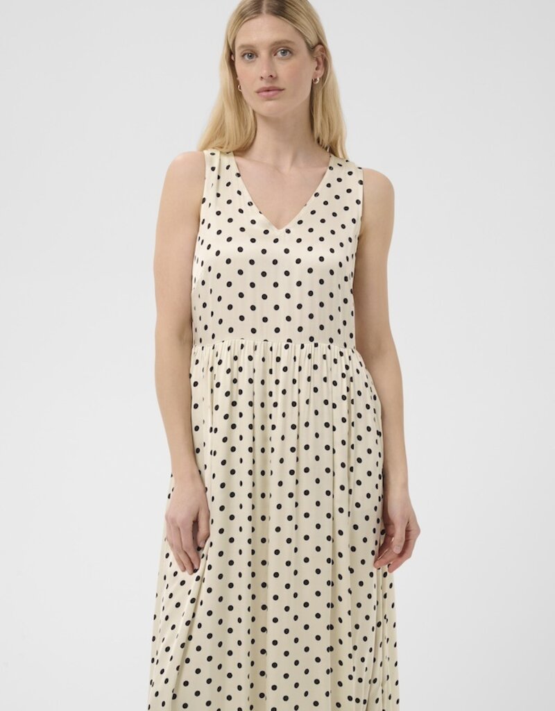 Part Two Dorina Midi V-Neck Dress in Cream Polka Dot