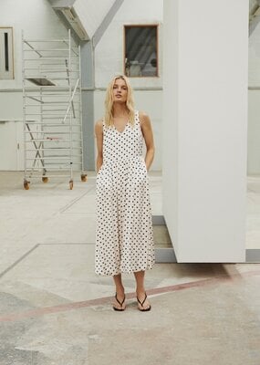 Part Two Dorina Midi V-Neck Dress in Cream Polka Dot