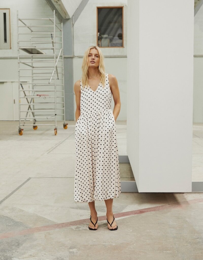 Part Two Dorina Midi V-Neck Dress in Cream Polka Dot