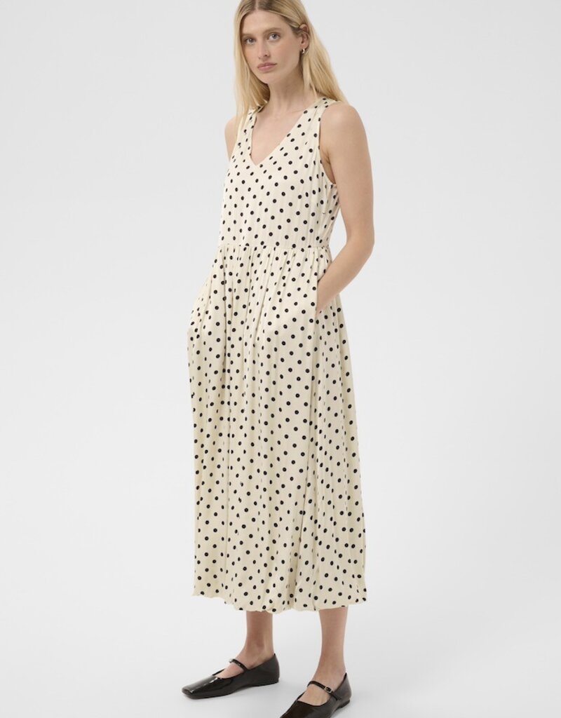 Part Two Dorina Midi V-Neck Dress in Cream Polka Dot
