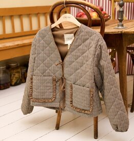 Cream May Short Jacket with Tie Closure & Ruffled Pocket Detail