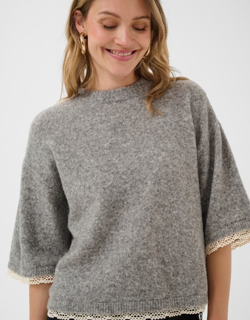 Cream Kibana Knit Pullover in Grey Melange