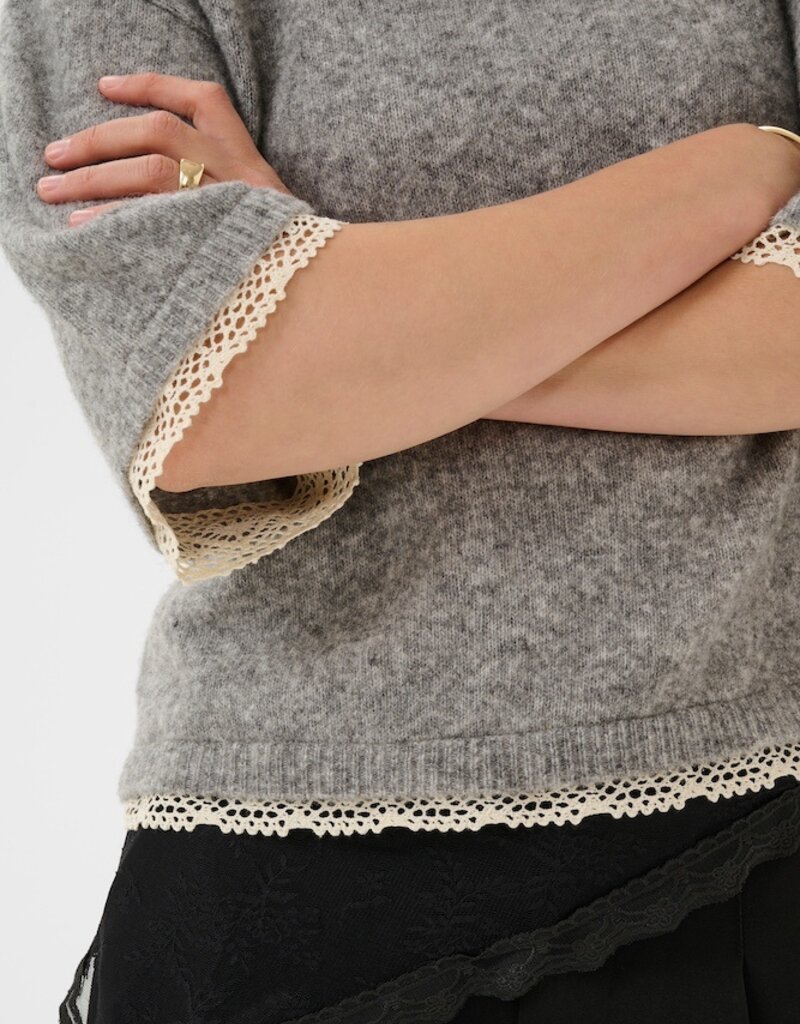 Cream Kibana Knit Pullover in Grey Melange