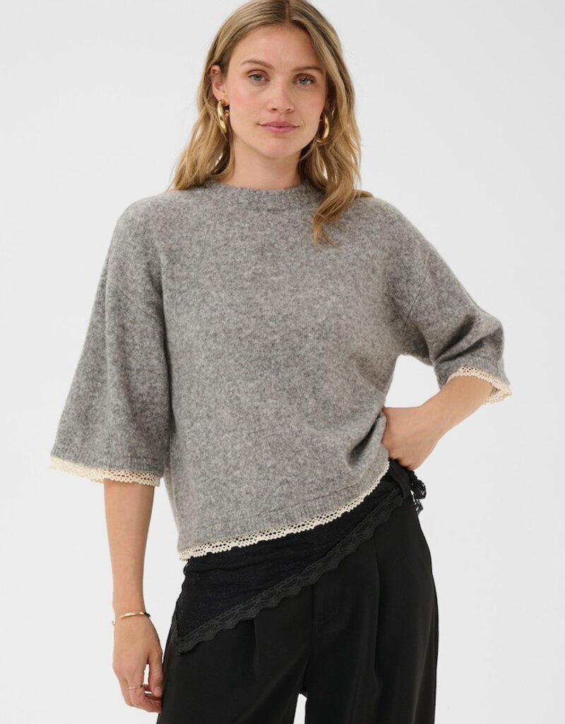 Cream Kibana Knit Pullover in Grey Melange