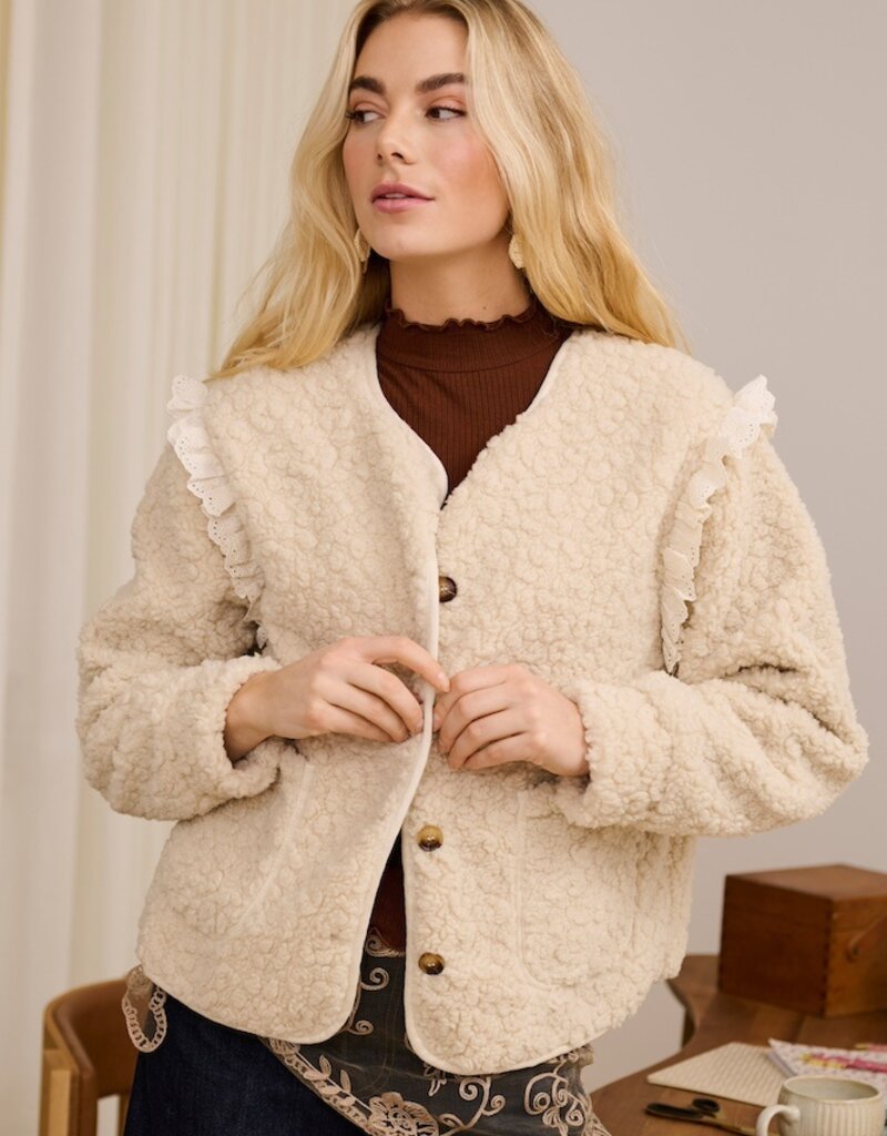 Cream Rana Teddy Jacket With Lace