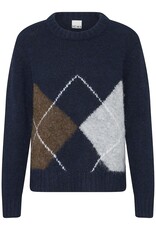 ICHI Bayana Argyle Knit in Total Eclipse Harlekin