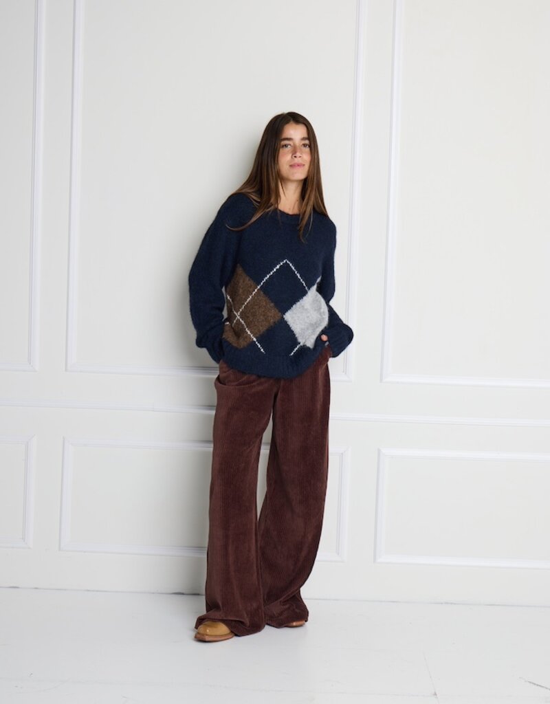 ICHI Bayana Argyle Knit in Total Eclipse Harlekin