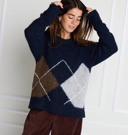 ICHI Bayana Argyle Knit in Total Eclipse Harlekin