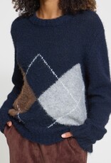 ICHI Bayana Argyle Knit in Total Eclipse Harlekin