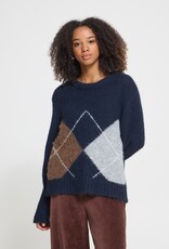ICHI Bayana Argyle Knit in Total Eclipse Harlekin