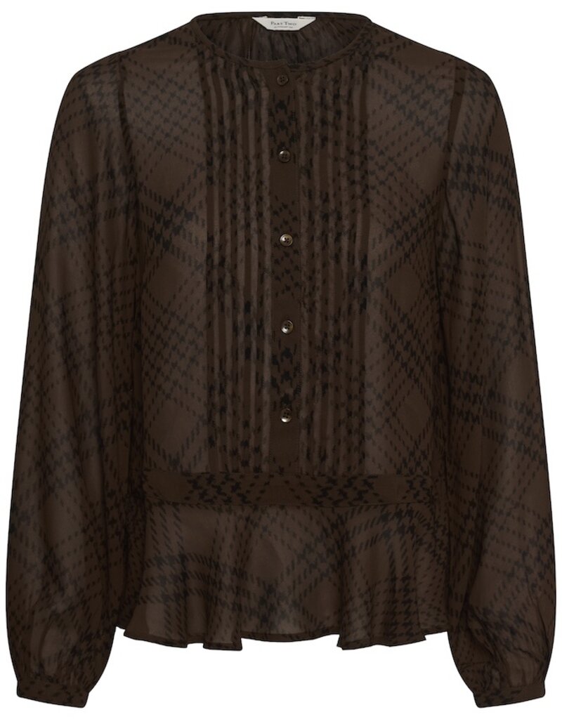 Part Two Cantaline Long Sleeve Sheer Blouse in Brown Leaf