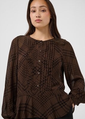 Part Two Cantaline Long Sleeve Sheer Blouse in Brown Leaf