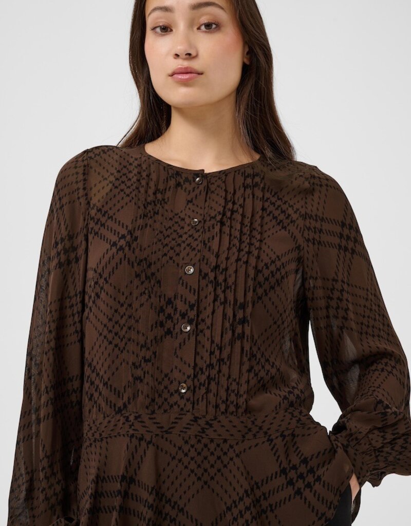 Part Two Cantaline Long Sleeve Sheer Blouse in Brown Leaf