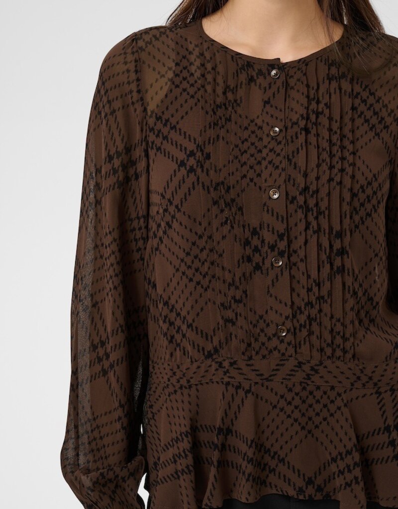 Part Two Cantaline Long Sleeve Sheer Blouse in Brown Leaf